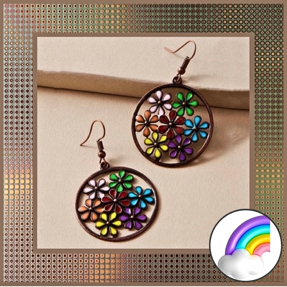 3/$24 - Enamel Flower Hollow Out Dangle Earring Set